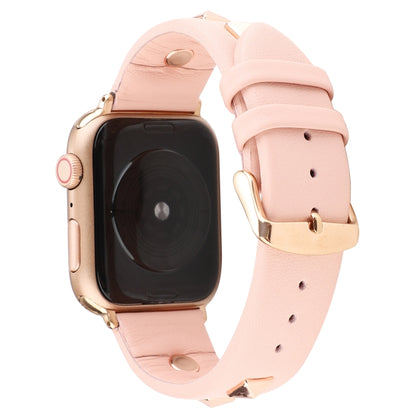 Single Row Riveted Genuine Leather Watch Band For Apple Watch Ultra 49mm&Watch Ultra 2 49mm / Series 9&8&7 45mm / SE 3&SE 2&6&SE&5&4 44mm / 3&2&1 42mm(Pink Rose Gold) by bashfashion