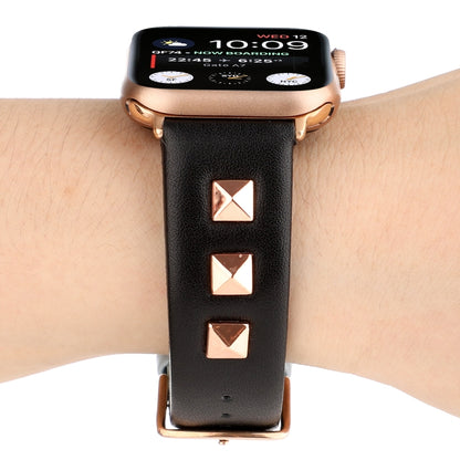 Single Row Riveted Genuine Leather Watch Band For Apple Watch Ultra 49mm&Watch Ultra 2 49mm / Series 9&8&7 45mm / SE 3&SE 2&6&SE&5&4 44mm / 3&2&1 42mm(Black Rose Gold) by bashfashion