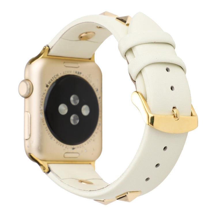 Single Row Riveted Genuine Leather Watch Band For Apple Watch Ultra 49mm&Watch Ultra 2 49mm / Series 9&8&7 45mm / SE 3&SE 2&6&SE&5&4 44mm / 3&2&1 42mm(Beige Gold) by bashfashion