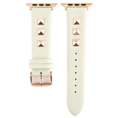 Single Row Riveted Genuine Leather Watch Band For Apple Watch Ultra 49mm&Watch Ultra 2 49mm / Series 9&8&7 45mm / SE 3&SE 2&6&SE&5&4 44mm / 3&2&1 42mm(Beige Rose Gold) by bashfashion