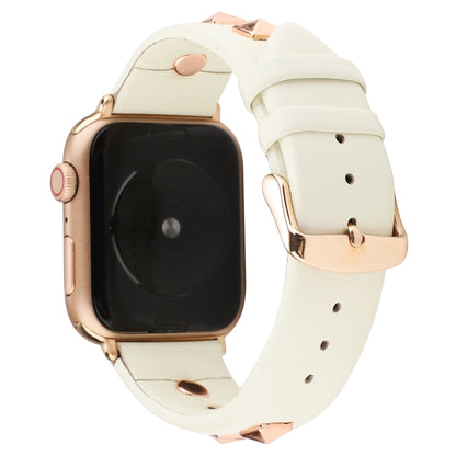 Single Row Riveted Genuine Leather Watch Band For Apple Watch Ultra 49mm&Watch Ultra 2 49mm / Series 9&8&7 45mm / SE 3&SE 2&6&SE&5&4 44mm / 3&2&1 42mm(Beige Rose Gold) by bashfashion