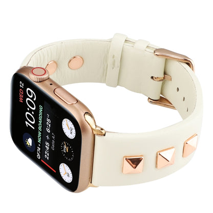 Single Row Riveted Genuine Leather Watch Band For Apple Watch Ultra 49mm&Watch Ultra 2 49mm / Series 9&8&7 45mm / SE 3&SE 2&6&SE&5&4 44mm / 3&2&1 42mm(Beige Rose Gold) by bashfashion