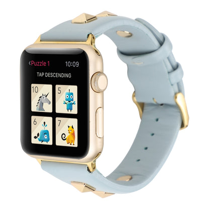 Single Row Riveted Genuine Leather Watch Band For Apple Watch Ultra 49mm&Watch Ultra 2 49mm / Series 9&8&7 45mm / SE 3&SE 2&6&SE&5&4 44mm / 3&2&1 42mm(Light Blue Gold) by bashfashion