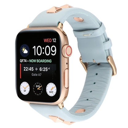 Single Row Riveted Genuine Leather Watch Band For Apple Watch Ultra 49mm&Watch Ultra 2 49mm / Series 9&8&7 45mm / SE 3&SE 2&6&SE&5&4 44mm / 3&2&1 42mm(Light Blue Rose Gold) by bashfashion