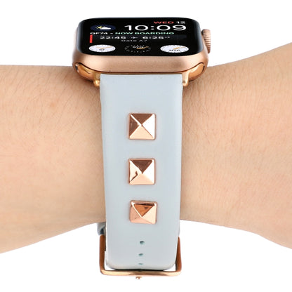 Single Row Riveted Genuine Leather Watch Band For Apple Watch Ultra 49mm&Watch Ultra 2 49mm / Series 9&8&7 45mm / SE 3&SE 2&6&SE&5&4 44mm / 3&2&1 42mm(Light Blue Rose Gold) by bashfashion