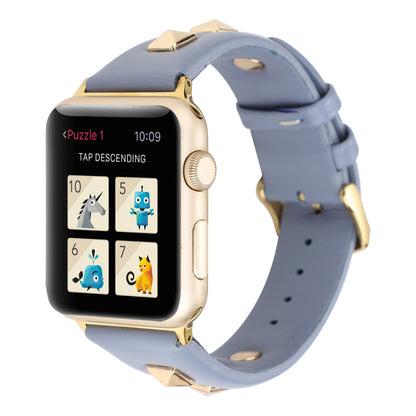 Single Row Riveted Genuine Leather Watch Band For Apple Watch Ultra 49mm&Watch Ultra 2 49mm / Series 9&8&7 45mm / SE 3&SE 2&6&SE&5&4 44mm / 3&2&1 42mm(Dark Blue Gold) by bashfashion