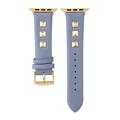 Single Row Riveted Genuine Leather Watch Band For Apple Watch Ultra 49mm&Watch Ultra 2 49mm / Series 9&8&7 45mm / SE 3&SE 2&6&SE&5&4 44mm / 3&2&1 42mm(Dark Blue Gold) by bashfashion