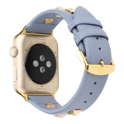 Single Row Riveted Genuine Leather Watch Band For Apple Watch Ultra 49mm&Watch Ultra 2 49mm / Series 9&8&7 45mm / SE 3&SE 2&6&SE&5&4 44mm / 3&2&1 42mm(Dark Blue Gold) by bashfashion