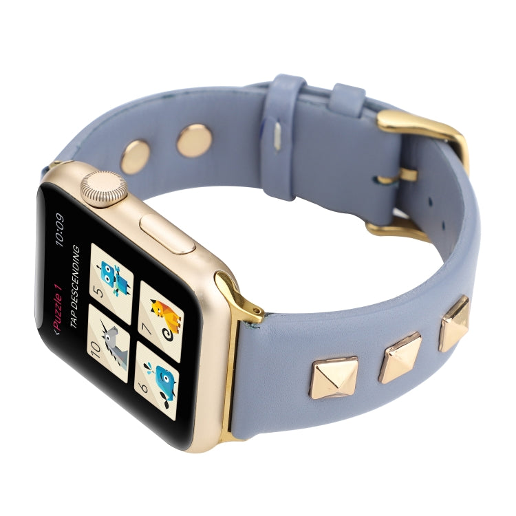 Single Row Riveted Genuine Leather Watch Band For Apple Watch Ultra 49mm&Watch Ultra 2 49mm / Series 9&8&7 45mm / SE 3&SE 2&6&SE&5&4 44mm / 3&2&1 42mm(Dark Blue Gold) by bashfashion