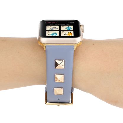 Single Row Riveted Genuine Leather Watch Band For Apple Watch Ultra 49mm&Watch Ultra 2 49mm / Series 9&8&7 45mm / SE 3&SE 2&6&SE&5&4 44mm / 3&2&1 42mm(Dark Blue Gold) by bashfashion