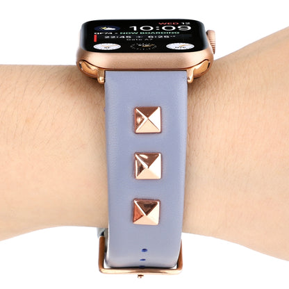 Single Row Riveted Genuine Leather Watch Band For Apple Watch Ultra 49mm&Watch Ultra 2 49mm / Series 9&8&7 45mm / SE 3&SE 2&6&SE&5&4 44mm / 3&2&1 42mm(Dark Blue Rose Gold) by bashfashion