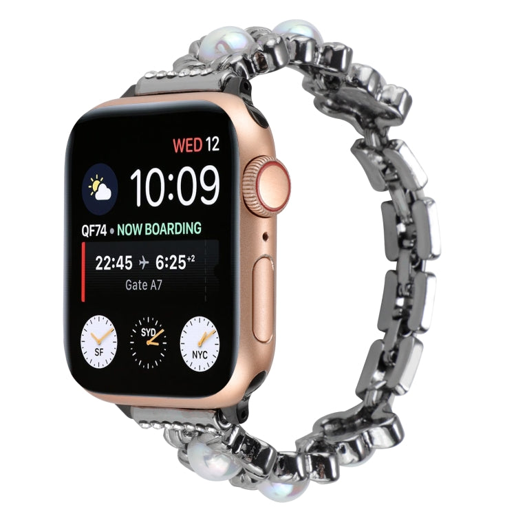 Flower Bracelet Metal Watch Band For Apple Watch Ultra 49mm&Watch Ultra 2 49mm / Series 9&8&7 45mm / SE 3&SE 2&6&SE&5&4 44mm / 3&2&1 42mm(Black) by bashfashion