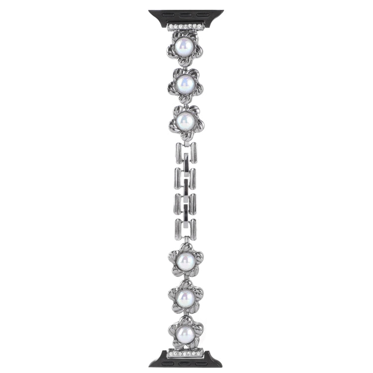 Flower Bracelet Metal Watch Band For Apple Watch Ultra 49mm&Watch Ultra 2 49mm / Series 9&8&7 45mm / SE 3&SE 2&6&SE&5&4 44mm / 3&2&1 42mm(Black) by bashfashion