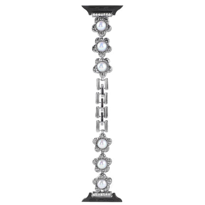 Flower Bracelet Metal Watch Band For Apple Watch Ultra 49mm&Watch Ultra 2 49mm / Series 9&8&7 45mm / SE 3&SE 2&6&SE&5&4 44mm / 3&2&1 42mm(Black) by bashfashion