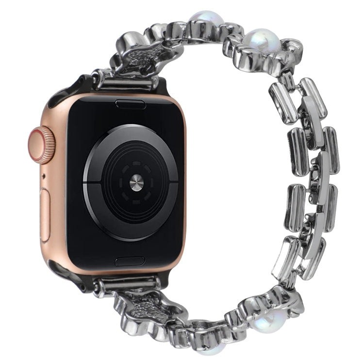 Flower Bracelet Metal Watch Band For Apple Watch Ultra 49mm&Watch Ultra 2 49mm / Series 9&8&7 45mm / SE 3&SE 2&6&SE&5&4 44mm / 3&2&1 42mm(Black) by bashfashion