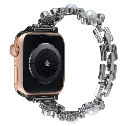 Flower Bracelet Metal Watch Band For Apple Watch Ultra 49mm&Watch Ultra 2 49mm / Series 9&8&7 45mm / SE 3&SE 2&6&SE&5&4 44mm / 3&2&1 42mm(Black) by bashfashion