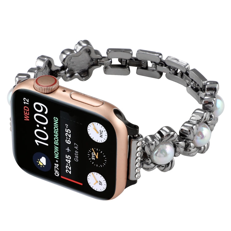 Flower Bracelet Metal Watch Band For Apple Watch Ultra 49mm&Watch Ultra 2 49mm / Series 9&8&7 45mm / SE 3&SE 2&6&SE&5&4 44mm / 3&2&1 42mm(Black) by bashfashion