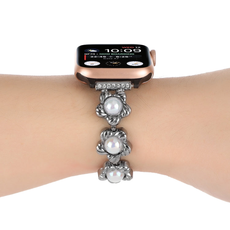 Flower Bracelet Metal Watch Band For Apple Watch Ultra 49mm&Watch Ultra 2 49mm / Series 9&8&7 45mm / SE 3&SE 2&6&SE&5&4 44mm / 3&2&1 42mm(Black) by bashfashion
