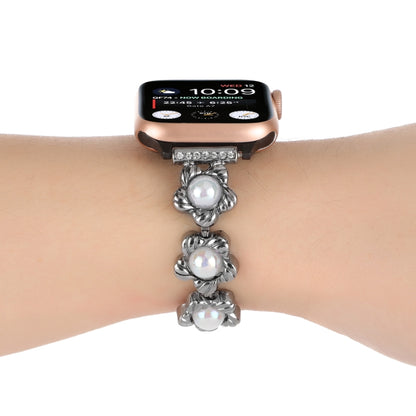 Flower Bracelet Metal Watch Band For Apple Watch Ultra 49mm&Watch Ultra 2 49mm / Series 9&8&7 45mm / SE 3&SE 2&6&SE&5&4 44mm / 3&2&1 42mm(Black) by bashfashion