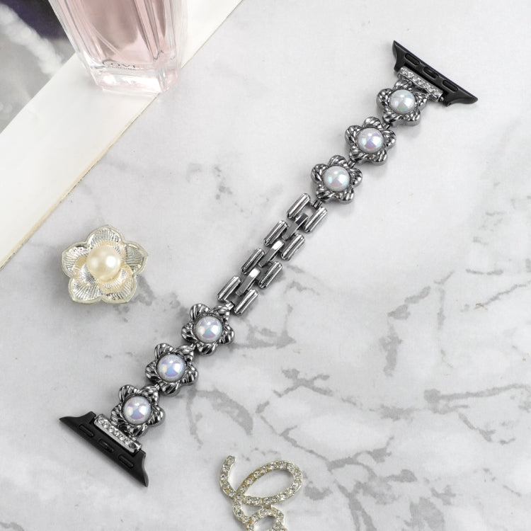 Flower Bracelet Metal Watch Band For Apple Watch Ultra 49mm&Watch Ultra 2 49mm / Series 9&8&7 45mm / SE 3&SE 2&6&SE&5&4 44mm / 3&2&1 42mm(Black) by bashfashion