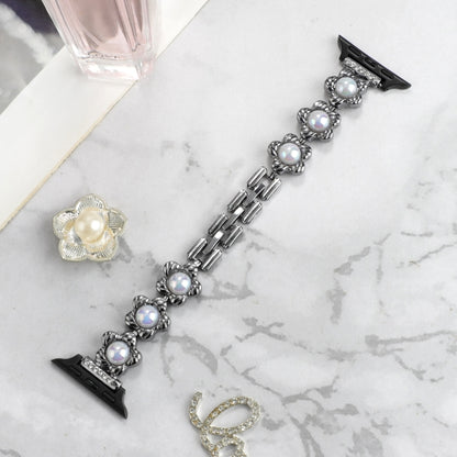Flower Bracelet Metal Watch Band For Apple Watch Ultra 49mm&Watch Ultra 2 49mm / Series 9&8&7 45mm / SE 3&SE 2&6&SE&5&4 44mm / 3&2&1 42mm(Black) by bashfashion