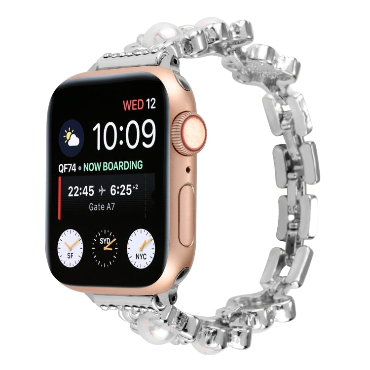Flower Bracelet Metal Watch Band For Apple Watch Ultra 49mm&Watch Ultra 2 49mm / Series 9&8&7 45mm / SE 3&SE 2&6&SE&5&4 44mm / 3&2&1 42mm(Silver) by bashfashion