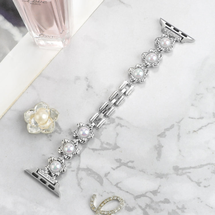 Flower Bracelet Metal Watch Band For Apple Watch Ultra 49mm&Watch Ultra 2 49mm / Series 9&8&7 45mm / SE 3&SE 2&6&SE&5&4 44mm / 3&2&1 42mm(Silver) by bashfashion