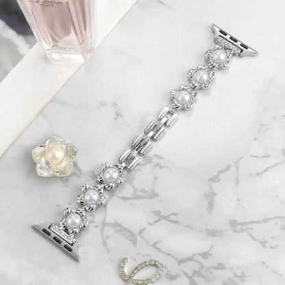 Flower Bracelet Metal Watch Band For Apple Watch Ultra 49mm&Watch Ultra 2 49mm / Series 9&8&7 45mm / SE 3&SE 2&6&SE&5&4 44mm / 3&2&1 42mm(Silver) by bashfashion