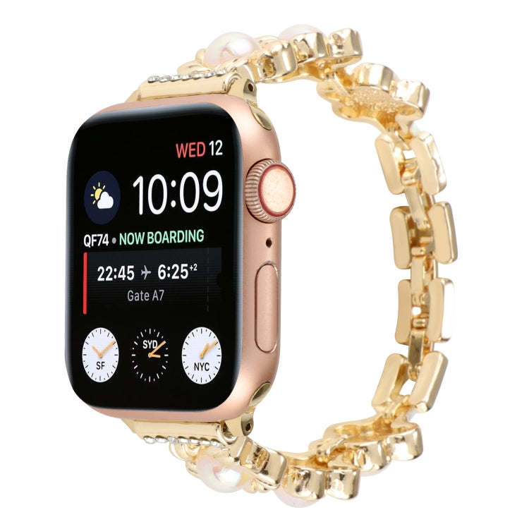 Flower Bracelet Metal Watch Band For Apple Watch Ultra 49mm&Watch Ultra 2 49mm / Series 9&8&7 45mm / SE 3&SE 2&6&SE&5&4 44mm / 3&2&1 42mm(Gold) by bashfashion