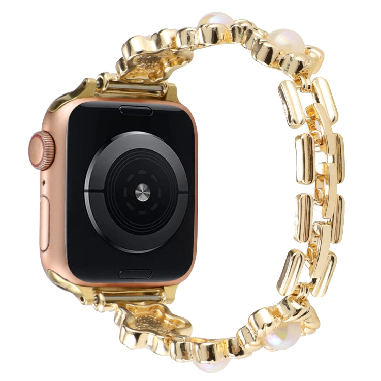Flower Bracelet Metal Watch Band For Apple Watch Ultra 49mm&Watch Ultra 2 49mm / Series 9&8&7 45mm / SE 3&SE 2&6&SE&5&4 44mm / 3&2&1 42mm(Gold) by bashfashion
