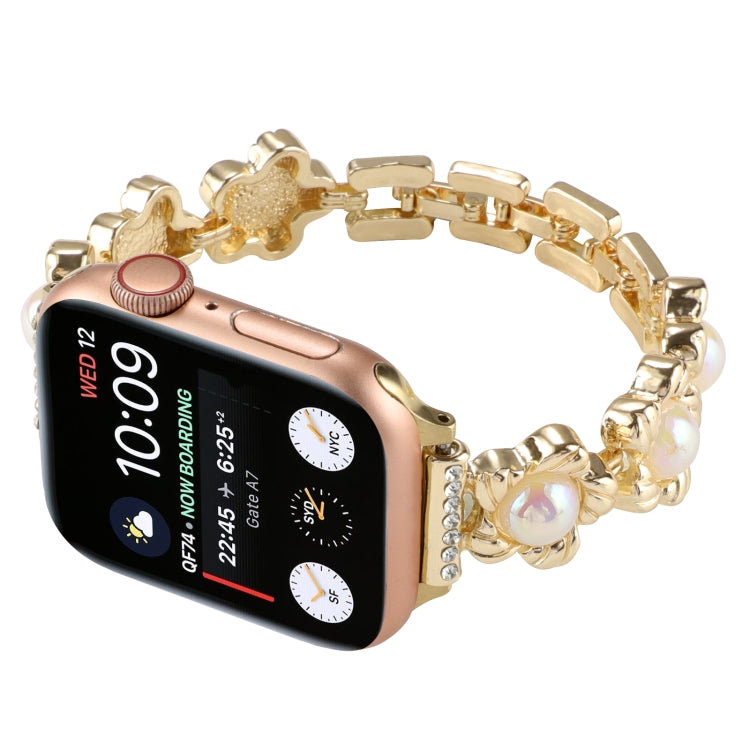 Flower Bracelet Metal Watch Band For Apple Watch Ultra 49mm&Watch Ultra 2 49mm / Series 9&8&7 45mm / SE 3&SE 2&6&SE&5&4 44mm / 3&2&1 42mm(Gold) by bashfashion