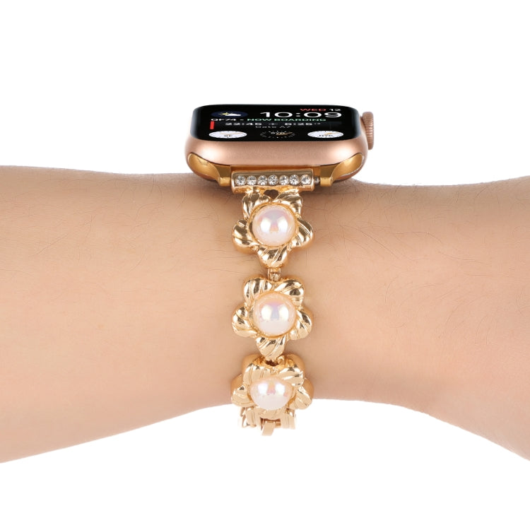 Flower Bracelet Metal Watch Band For Apple Watch Ultra 49mm&Watch Ultra 2 49mm / Series 9&8&7 45mm / SE 3&SE 2&6&SE&5&4 44mm / 3&2&1 42mm(Gold) by bashfashion