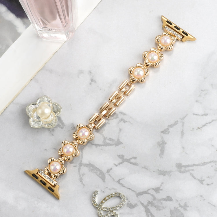 Flower Bracelet Metal Watch Band For Apple Watch Ultra 49mm&Watch Ultra 2 49mm / Series 9&8&7 45mm / SE 3&SE 2&6&SE&5&4 44mm / 3&2&1 42mm(Gold) by bashfashion