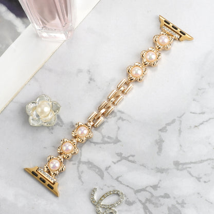 Flower Bracelet Metal Watch Band For Apple Watch Ultra 49mm&Watch Ultra 2 49mm / Series 9&8&7 45mm / SE 3&SE 2&6&SE&5&4 44mm / 3&2&1 42mm(Gold) by bashfashion