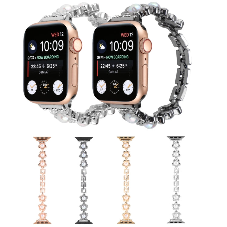 Flower Bracelet Metal Watch Band For Apple Watch Ultra 49mm&Watch Ultra 2 49mm / Series 9&8&7 45mm / SE 3&SE 2&6&SE&5&4 44mm / 3&2&1 42mm(Gold) by bashfashion