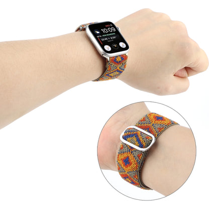 For Apple Watch Ultra 49mm&Watch Ultra 2 49mm / Series 9&8&7 45mm / SE 3&SE 2&6&SE&5&4 44mm / 3&2&1 42mm Buckle Elastic Nylon Watch Band(Orange Rhombus) by bashfashion