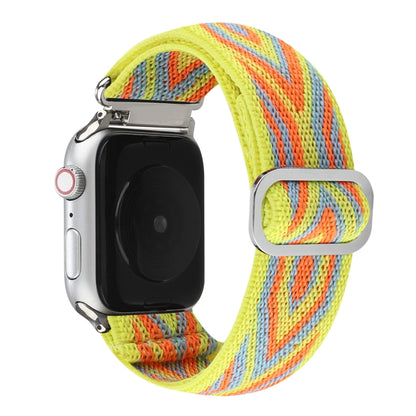 For Apple Watch Ultra 49mm&Watch Ultra 2 49mm / Series 9&8&7 45mm / SE 3&SE 2&6&SE&5&4 44mm / 3&2&1 42mm Buckle Elastic Nylon Watch Band(Yellow Rhombus) by bashfashion