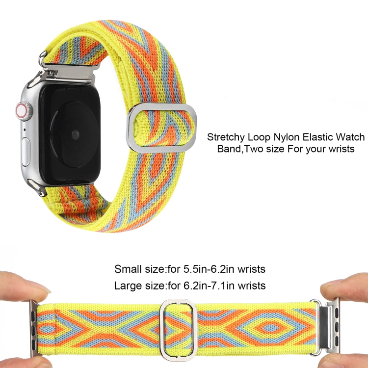 For Apple Watch Ultra 49mm&Watch Ultra 2 49mm / Series 9&8&7 45mm / SE 3&SE 2&6&SE&5&4 44mm / 3&2&1 42mm Buckle Elastic Nylon Watch Band(Yellow Rhombus) by bashfashion