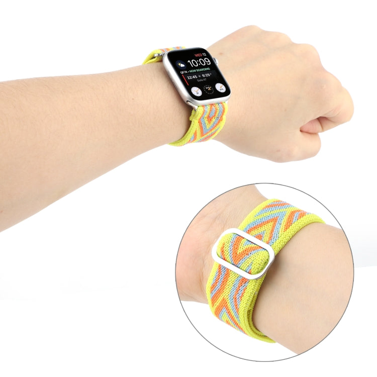 For Apple Watch Ultra 49mm&Watch Ultra 2 49mm / Series 9&8&7 45mm / SE 3&SE 2&6&SE&5&4 44mm / 3&2&1 42mm Buckle Elastic Nylon Watch Band(Yellow Rhombus) by bashfashion