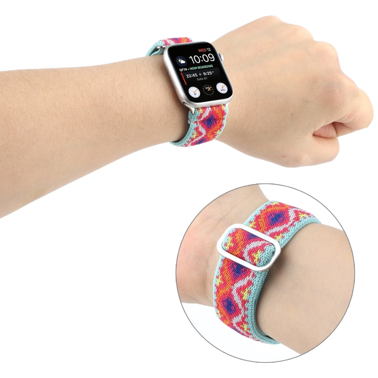 For Apple Watch Ultra 49mm&Watch Ultra 2 49mm / Series 9&8&7 45mm / SE 3&SE 2&6&SE&5&4 44mm / 3&2&1 42mm Buckle Elastic Nylon Watch Band(Red Rhombus) by bashfashion