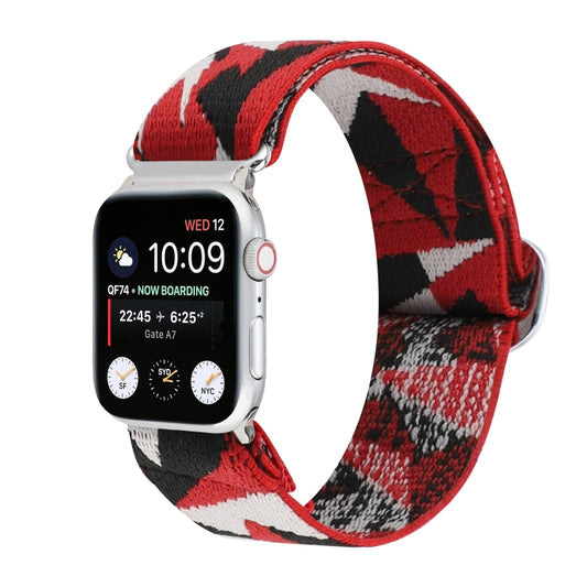 For Apple Watch Ultra 49mm&Watch Ultra 2 49mm / Series 9&8&7 45mm / SE 3&SE 2&6&SE&5&4 44mm / 3&2&1 42mm Buckle Elastic Nylon Watch Band(Red White) by bashfashion