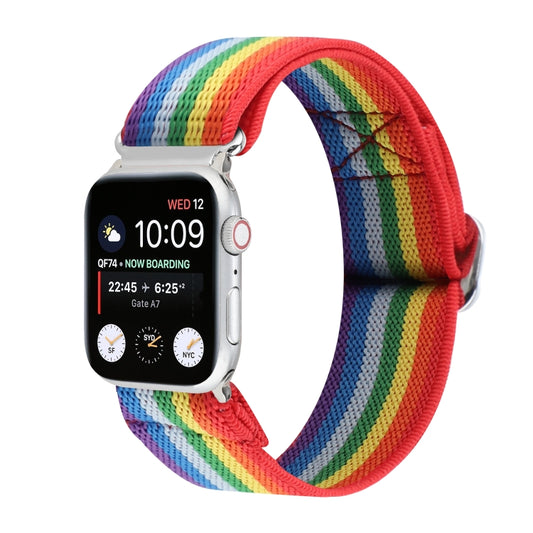 For Apple Watch Ultra 49mm&Watch Ultra 2 49mm / Series 9&8&7 45mm / SE 3&SE 2&6&SE&5&4 44mm / 3&2&1 42mm Buckle Elastic Nylon Watch Band(Rainbow) by bashfashion