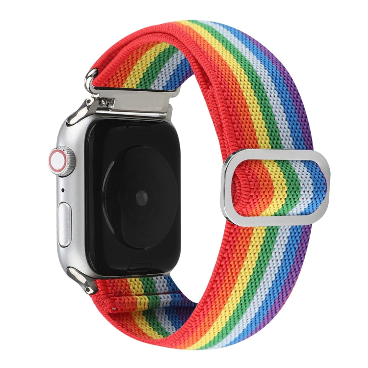 For Apple Watch Ultra 49mm&Watch Ultra 2 49mm / Series 9&8&7 45mm / SE 3&SE 2&6&SE&5&4 44mm / 3&2&1 42mm Buckle Elastic Nylon Watch Band(Rainbow) by bashfashion