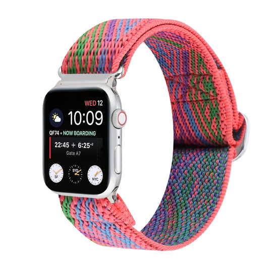 For Apple Watch Ultra 49mm&Watch Ultra 2 49mm / Series 9&8&7 45mm / SE 3&SE 2&6&SE&5&4 44mm / 3&2&1 42mm Buckle Elastic Nylon Watch Band(Rose Red) by bashfashion