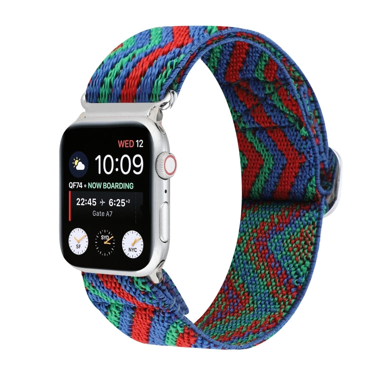 For Apple Watch Ultra 49mm&Watch Ultra 2 49mm / Series 9&8&7 45mm / SE 3&SE 2&6&SE&5&4 44mm / 3&2&1 42mm Buckle Elastic Nylon Watch Band(Blue Red) by bashfashion