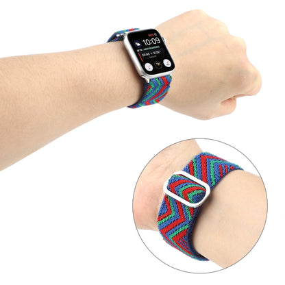 For Apple Watch Ultra 49mm&Watch Ultra 2 49mm / Series 9&8&7 45mm / SE 3&SE 2&6&SE&5&4 44mm / 3&2&1 42mm Buckle Elastic Nylon Watch Band(Blue Red) by bashfashion