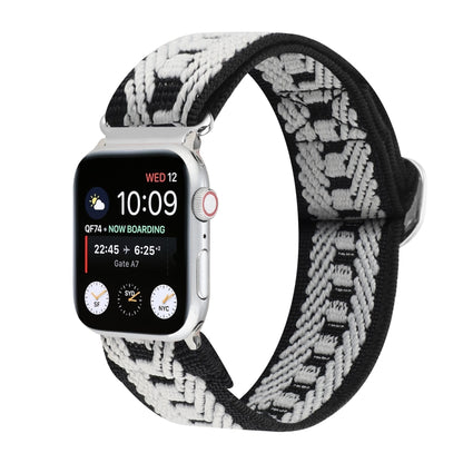 For Apple Watch Ultra 49mm&Watch Ultra 2 49mm / Series 9&8&7 45mm / SE 3&SE 2&6&SE&5&4 44mm / 3&2&1 42mm Buckle Elastic Nylon Watch Band(Black White) by bashfashion