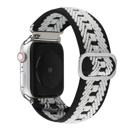 For Apple Watch Ultra 49mm&Watch Ultra 2 49mm / Series 9&8&7 45mm / SE 3&SE 2&6&SE&5&4 44mm / 3&2&1 42mm Buckle Elastic Nylon Watch Band(Black White) by bashfashion