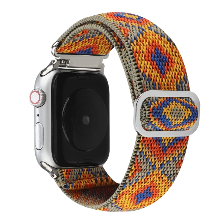 For Apple Watch Series 9&8&7 41mm / SE 3&SE 2&6&SE&5&4 40mm / 3&2&1 38mm Buckle Elastic Nylon Watch Band(Orange Rhombus) by bashfashion