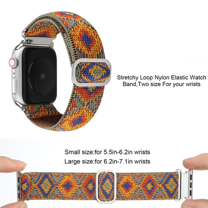 For Apple Watch Series 9&8&7 41mm / SE 3&SE 2&6&SE&5&4 40mm / 3&2&1 38mm Buckle Elastic Nylon Watch Band(Orange Rhombus) by bashfashion